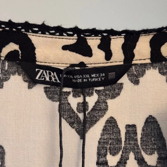 NWT Zara Black & Ecru Patterned Mini Dress - Picture 7 of 7